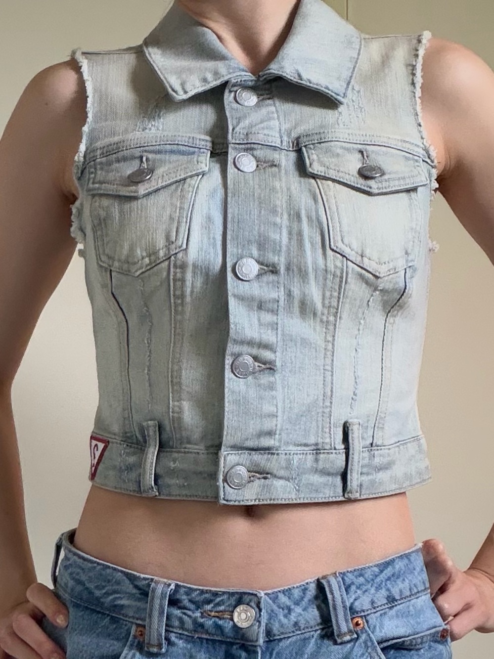 Guess Distressed Denim Vest